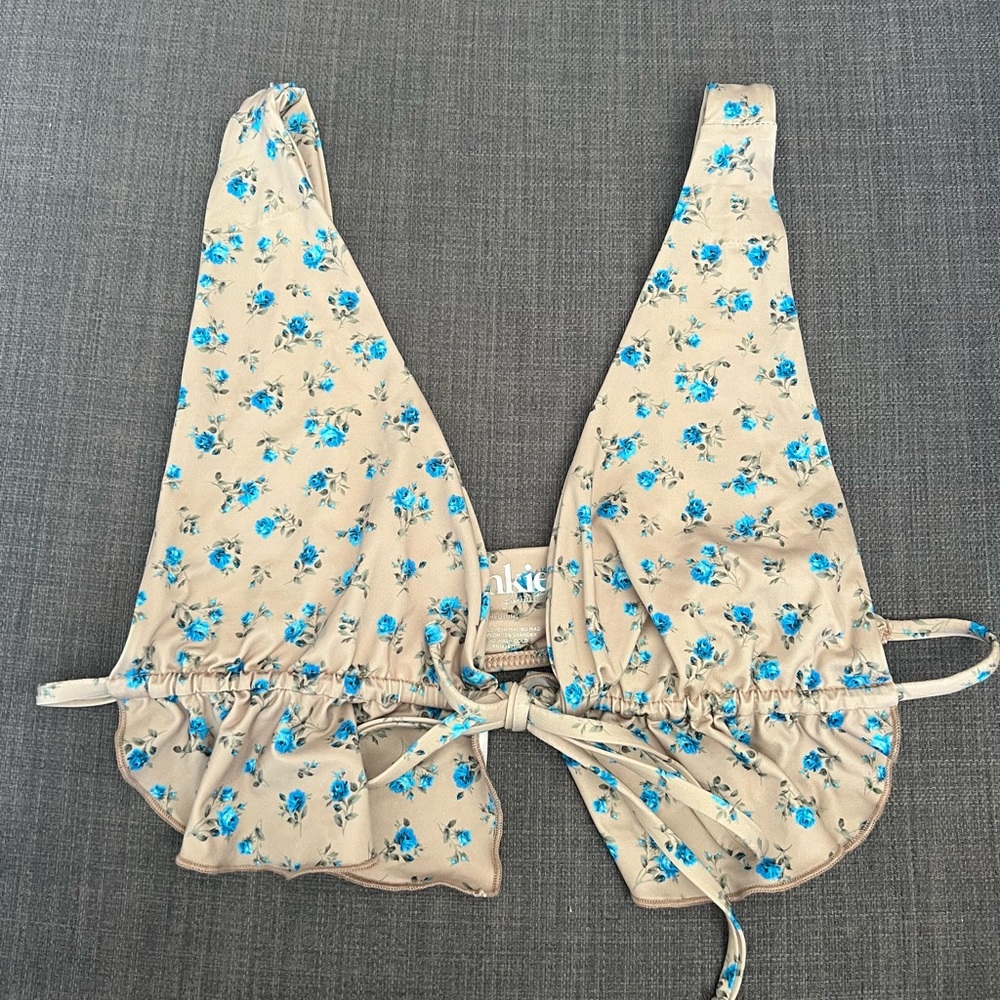 Ali Beige Floral Print Tie-Front Ruffled Bikini Top
Frankies Bikinis
